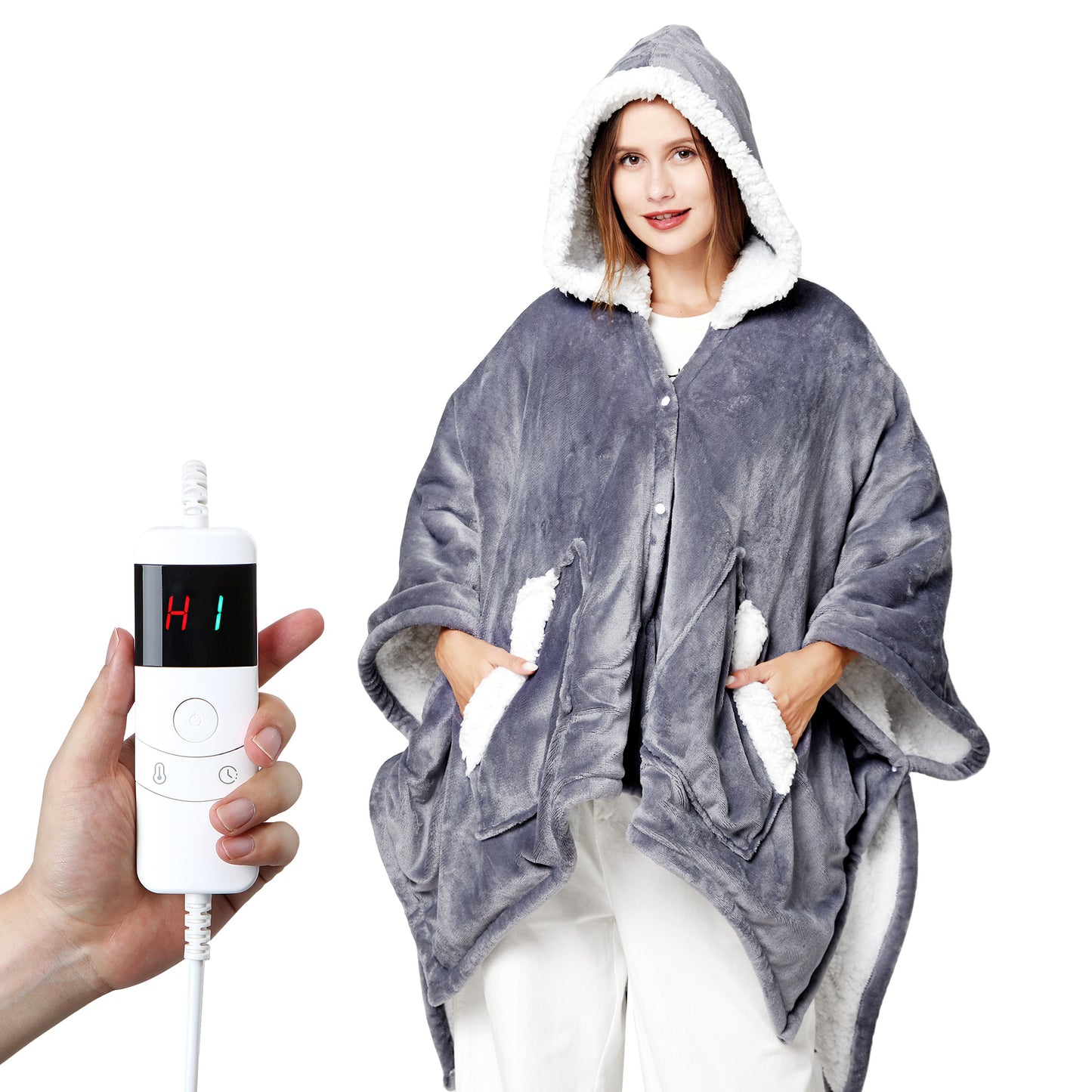 UNIKOME 2 in 1 Wearable & Cover Electric Heated Blanket,50 x 60 Inch, Grey