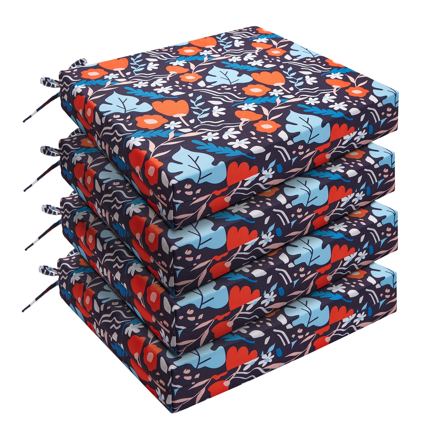 UNIKOME Outdoor Chair Cushions Pack of 4, Waterproof Patio Cushions with Ties, High Density Sponge Filling Square Corner Seat Cushions for Outdoor Furniture, 18.5"x16"x3"