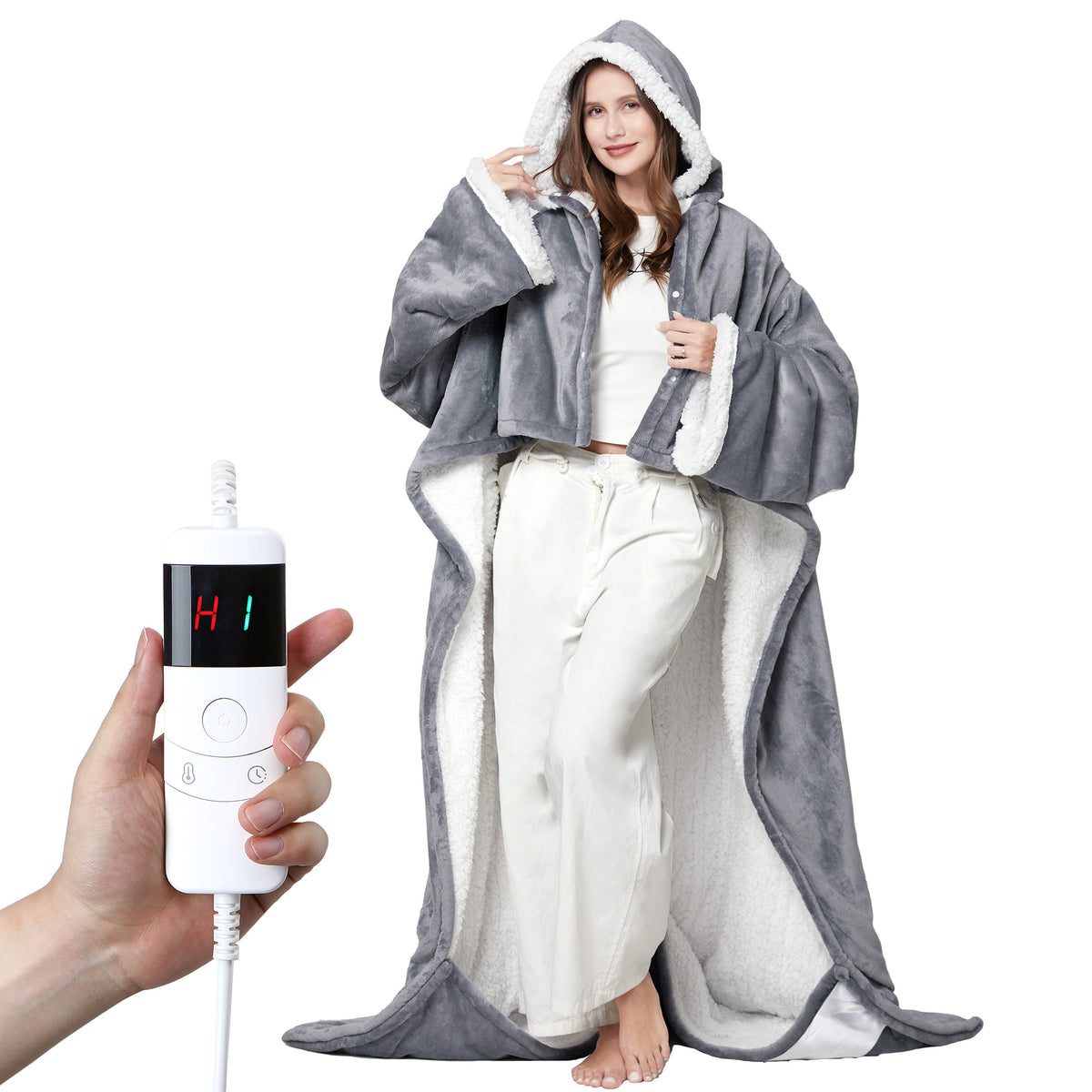 UNIKOME Wearable Electric Heated Blanket, 50 x 70 Inch, Grey