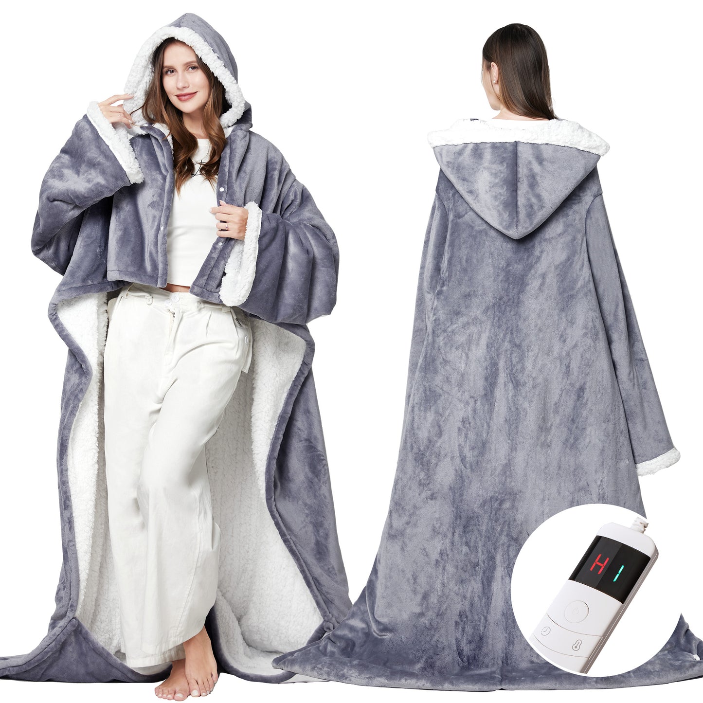 UNIKOME Wearable Electric Heated Blanket, 50 x 70 Inch, Grey