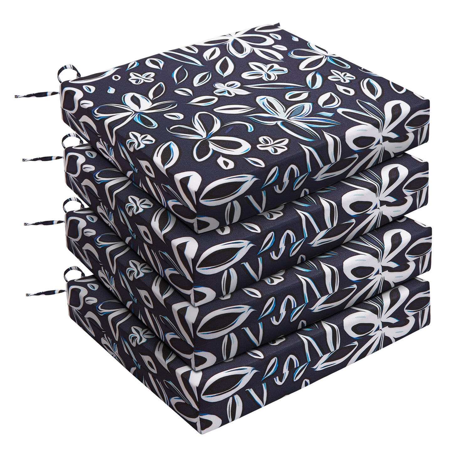 UNIKOME Outdoor Chair Cushions Pack of 4, Waterproof Patio Cushions with Ties, High Density Sponge Filling Square Corner Seat Cushions for Outdoor Furniture, 18.5"x16"x3"