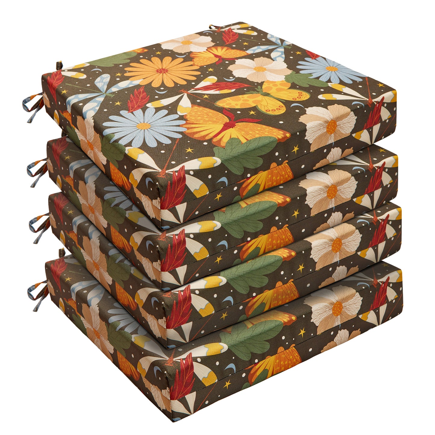 UNIKOME Outdoor Chair Cushions Pack of 4, Waterproof Patio Cushions with Ties, High Density Sponge Filling Square Corner Seat Cushions for Outdoor Furniture, 18.5"x16"x3"