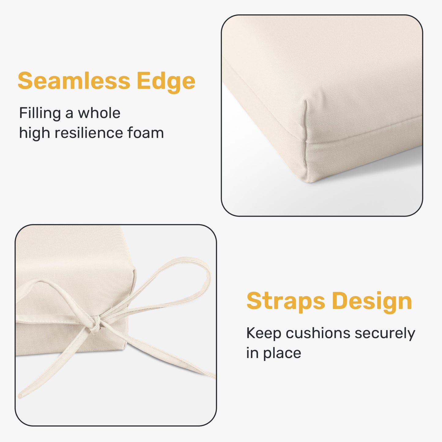 UNIKOME Outdoor Chair Cushions Pack of 4, Waterproof Patio Cushions with Ties, High Density Sponge Filling Square Corner Seat Cushions for Outdoor Furniture, 18.5"x16"x3"