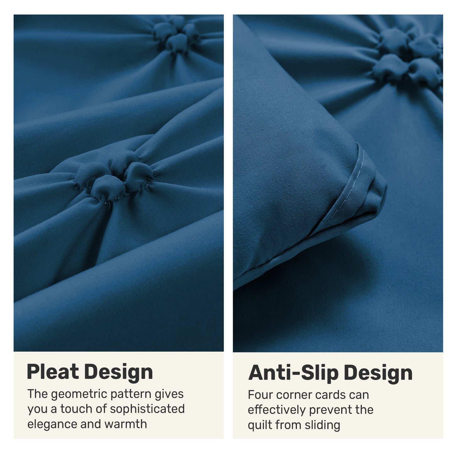 UNIKOME Queen Comforter Set Navy/Royal Blue - Lightweight Soft Pintuck Down Alternative Bedding Set for Summer, All Seasons, 3 Pieces Pinch Pleat Solid Bed Set with Comforter, 2 Pillowcases