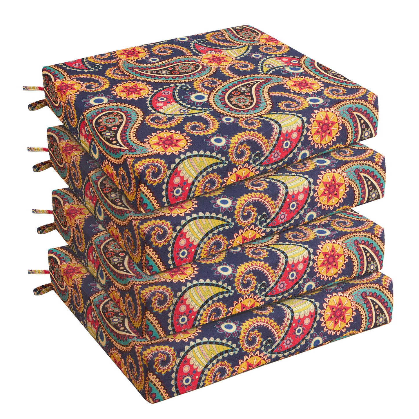 UNIKOME Outdoor Chair Cushions Pack of 4, Waterproof Patio Cushions with Ties, High Density Sponge Filling Square Corner Seat Cushions for Outdoor Furniture, 18.5"x16"x3"