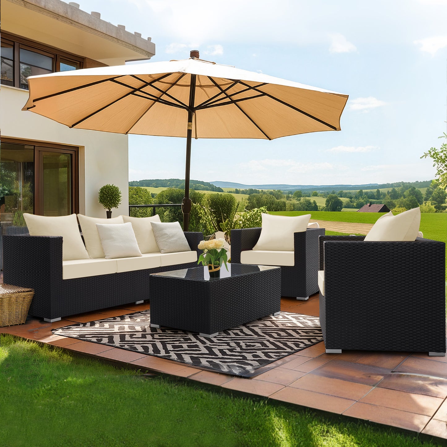 UNIKOME Outdoor Seat Cushions 22 X 24 X 4 Inch, Waterproof & Fade Resistant Patio Furniture Replacement Cushions with Removable Cover for Chair, Sofa, Couch, Wicker, Beige