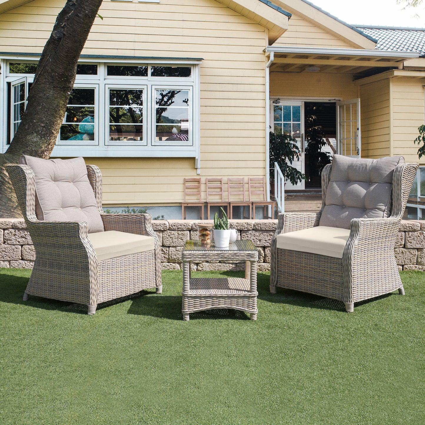 UNIKOME Outdoor Chair Cushions Pack of 4, Waterproof Patio Cushions with Ties, High Density Sponge Filling Square Corner Seat Cushions for Outdoor Furniture, 18.5"x16"x3"