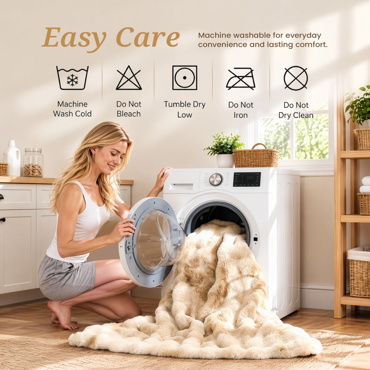 puredown®Faux Rabbit Fur Thick Throw Blanket for Couch, 1120GSM Tie-Dye Beige, Soft Thick Luxury Fluffy Cozy Blanket for Couch Sofa Bed, Warm Decorative Throw Blanket for Home Decor