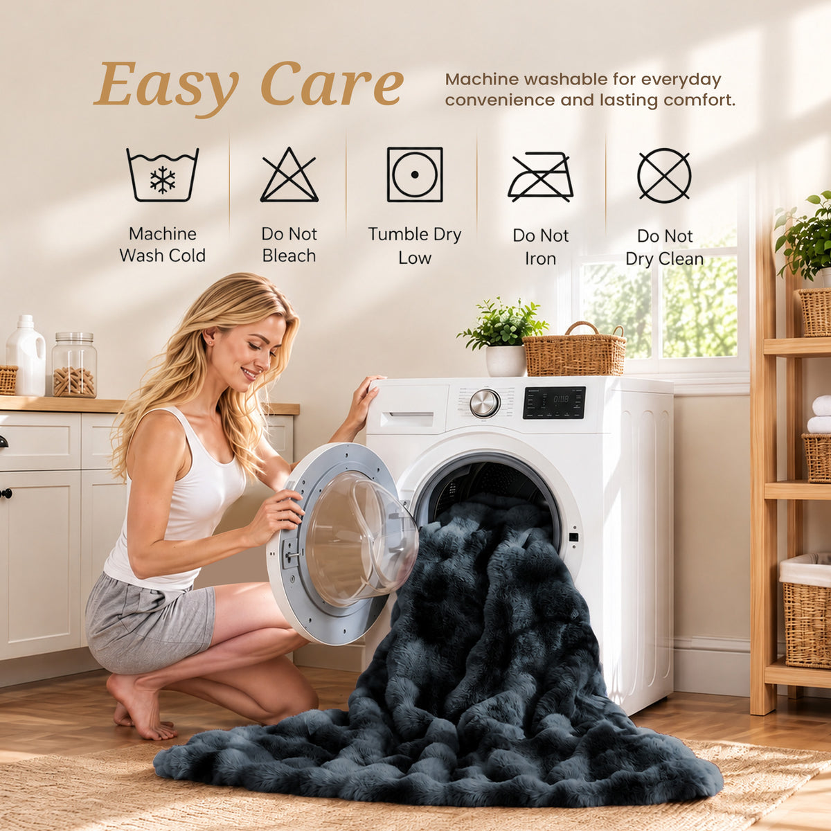 puredown®Faux Rabbit Fur Thick Throw Blanket for Couch, 1120GSM Tie-Dye Blue, Soft Thick Luxury Fluffy Cozy Blanket for Couch Sofa Bed, Warm Decorative Throw Blanket for Home Decor