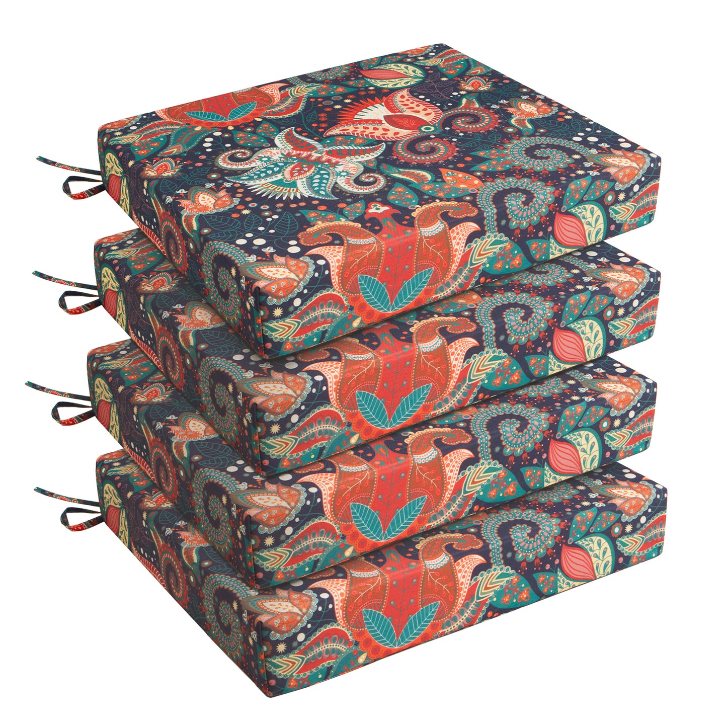 UNIKOME Outdoor Chair Cushions Pack of 4, Waterproof Patio Cushions with Ties, High Density Sponge Filling Square Corner Seat Cushions for Outdoor Furniture, 18.5"x16"x3"