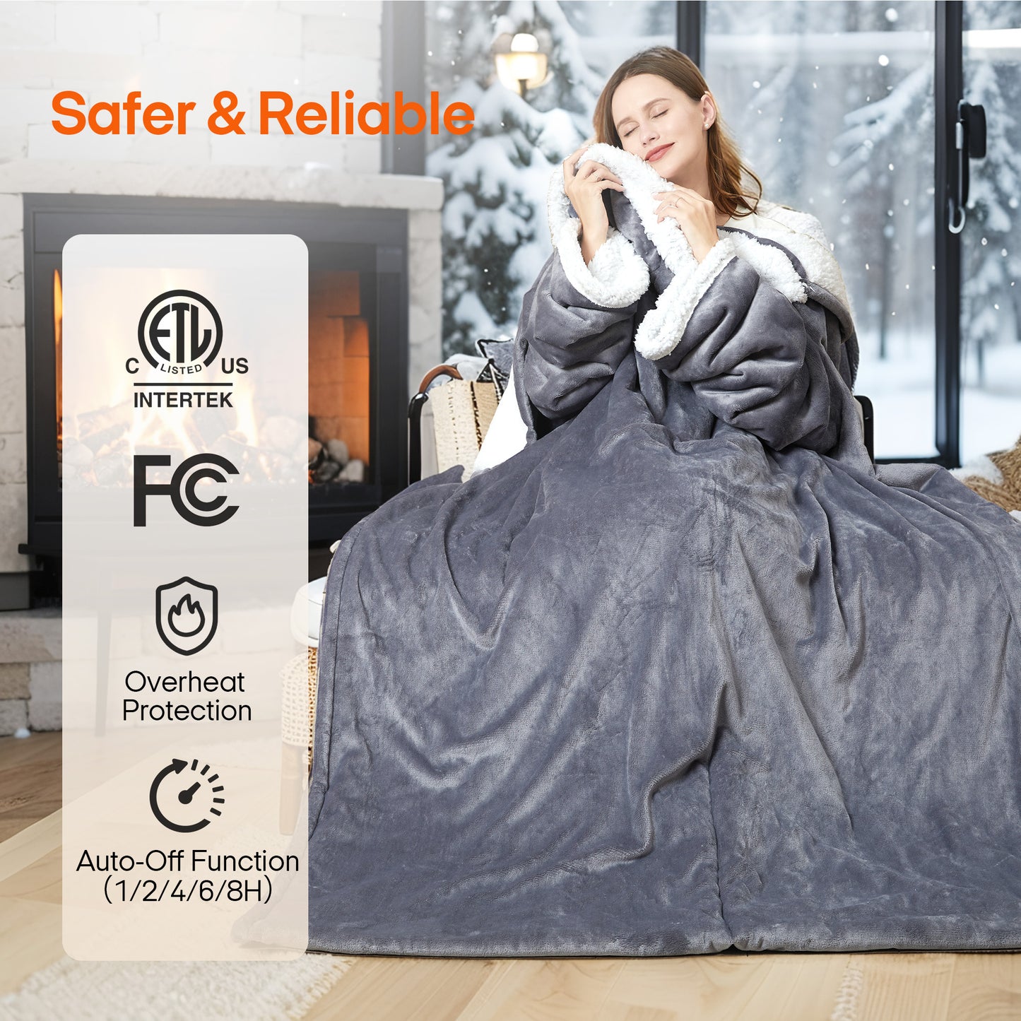 UNIKOME Wearable Electric Heated Blanket, 50 x 70 Inch, Grey