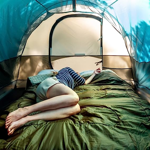 UNIKOME Outdoor Packable Camping Blanket, Lightweight Travel Blanket for Hiking, Camping, Dual-Sides Waterproof Puffy Down Alternative Camping Blanket with Snap Clasps, 75"×52",