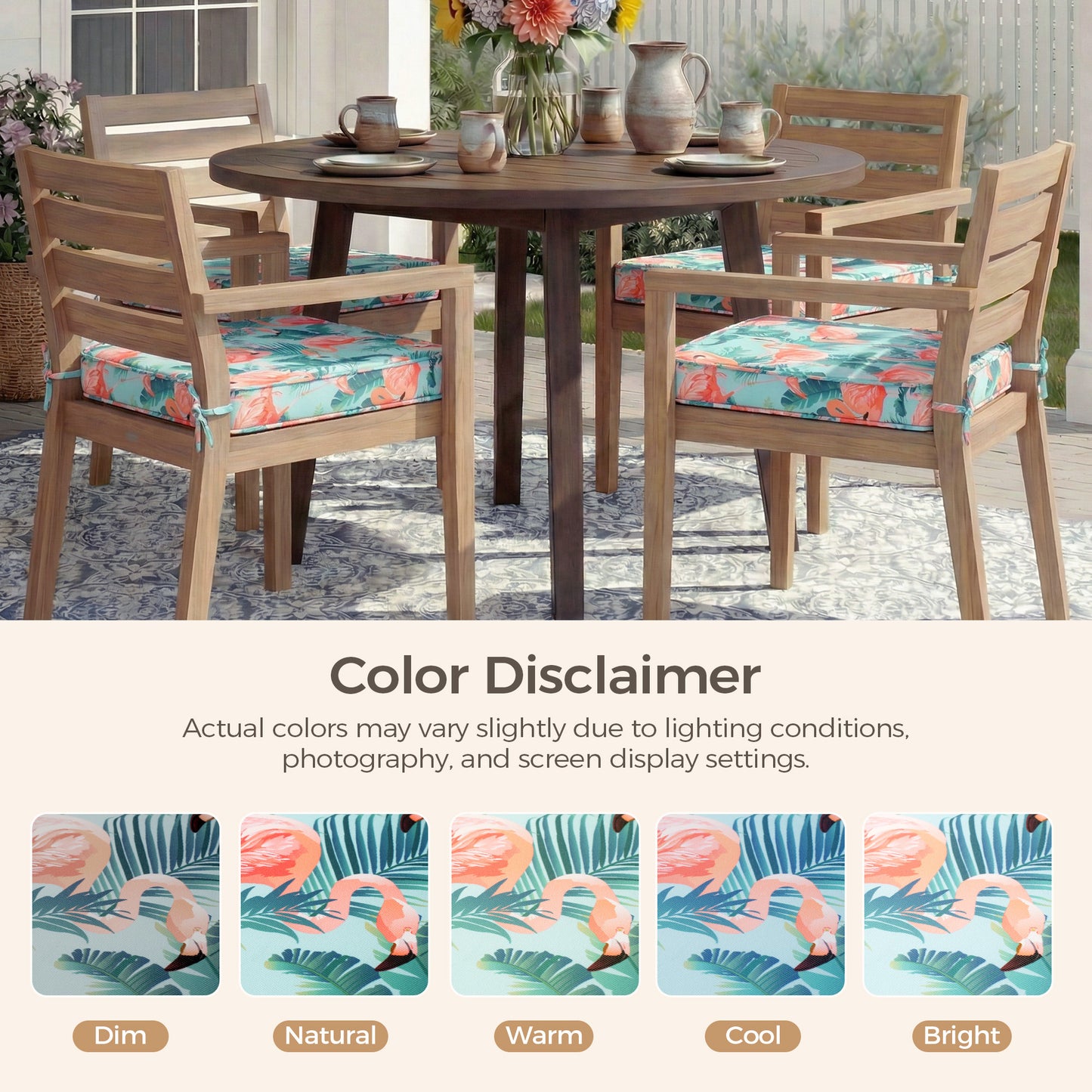 UNIKOME Outdoor Chair Cushions Set of 4, Water Resistant Patio Seat Cushions with Ties for Outdoor Furniture, High-Density Foam, UV & Fade Resistant, Piped Edge – 19" x 19" x 3", Flamingos