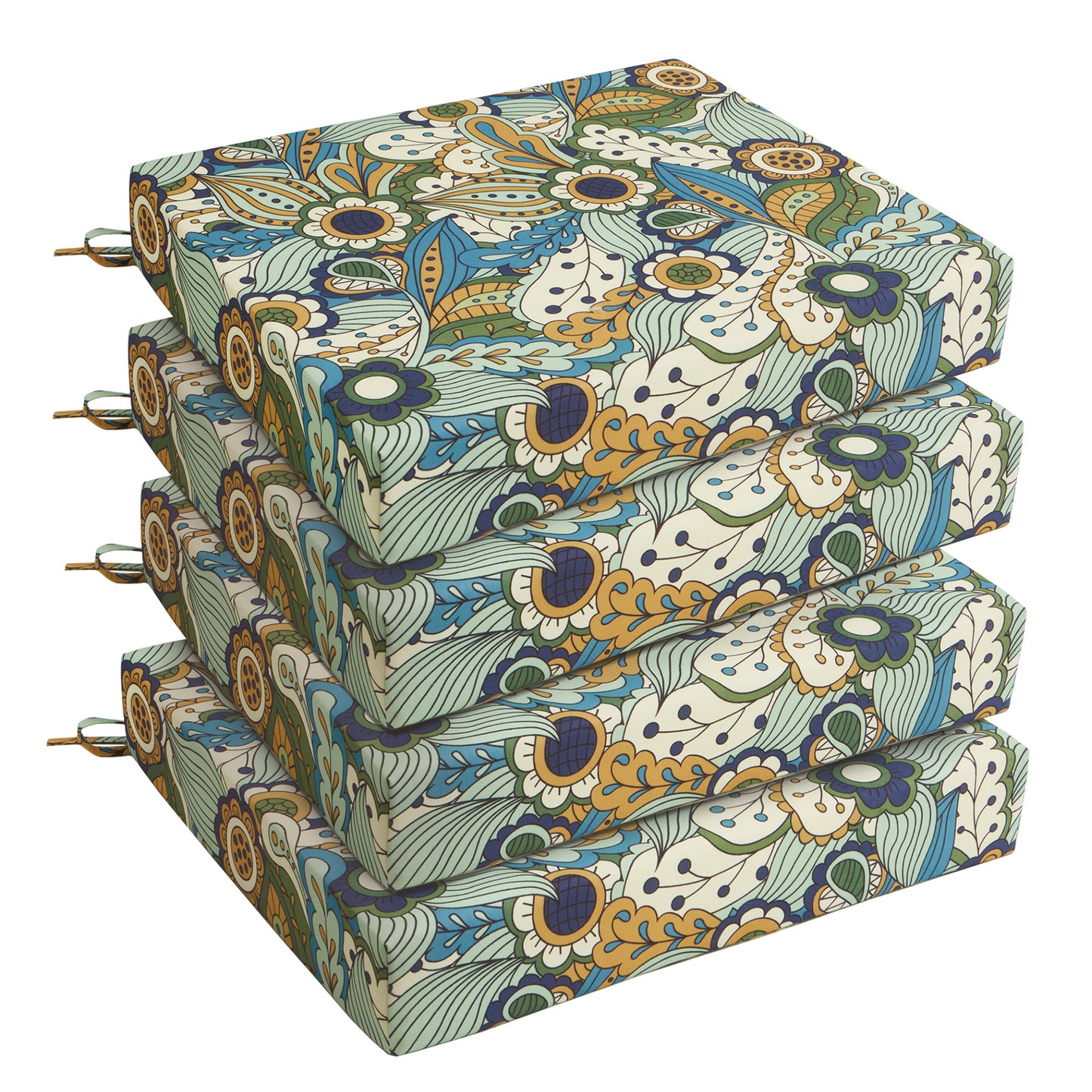 UNIKOME Outdoor Chair Cushions Pack of 4, Waterproof Patio Cushions with Ties, High Density Sponge Filling Square Corner Seat Cushions for Outdoor Furniture, 18.5"x16"x3"