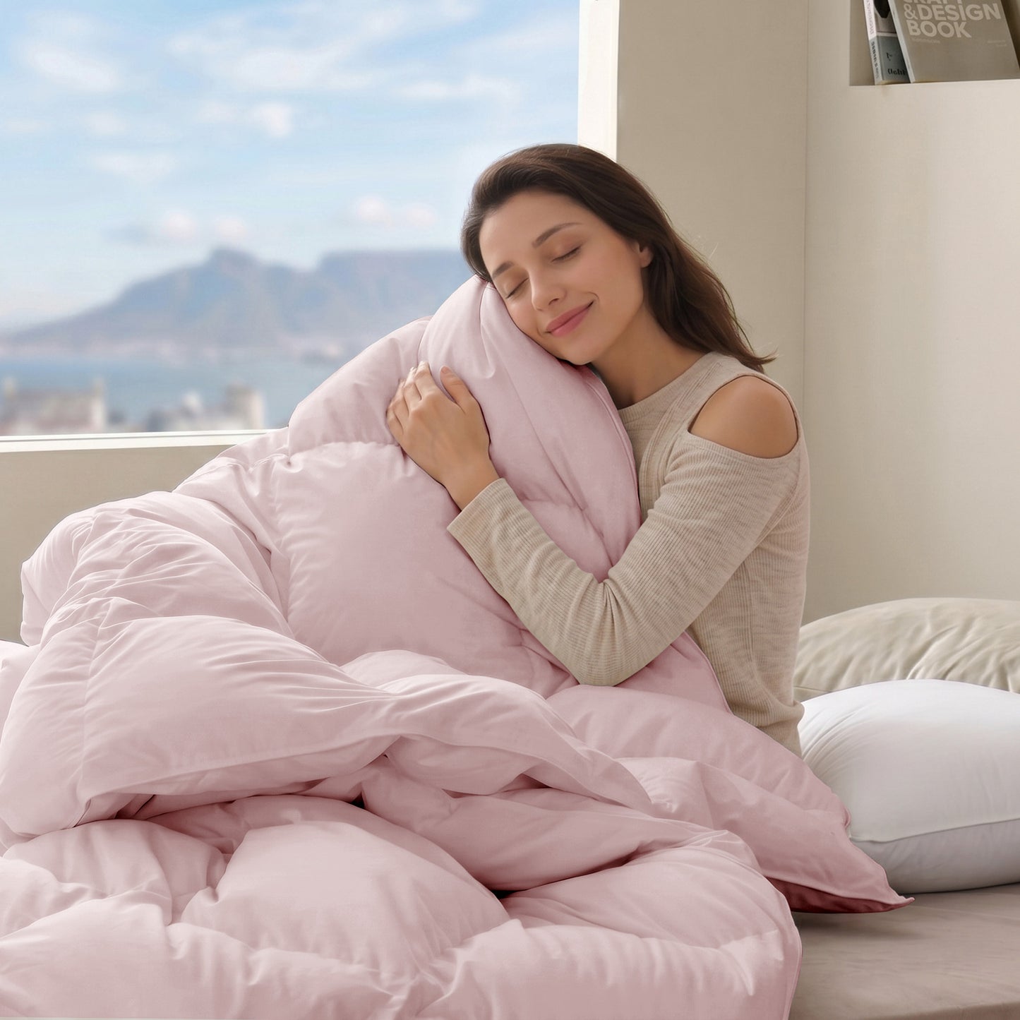 UNIKOME Goose Feather Down Fiber Comforter Queen Size, All Season Hotel Luxury Bedding Comforter, Ultra Soft Fluffy Duvet Insert with Downproof Cover, 8 Corner Loops (Full/Queen, Pink, 88"X88")