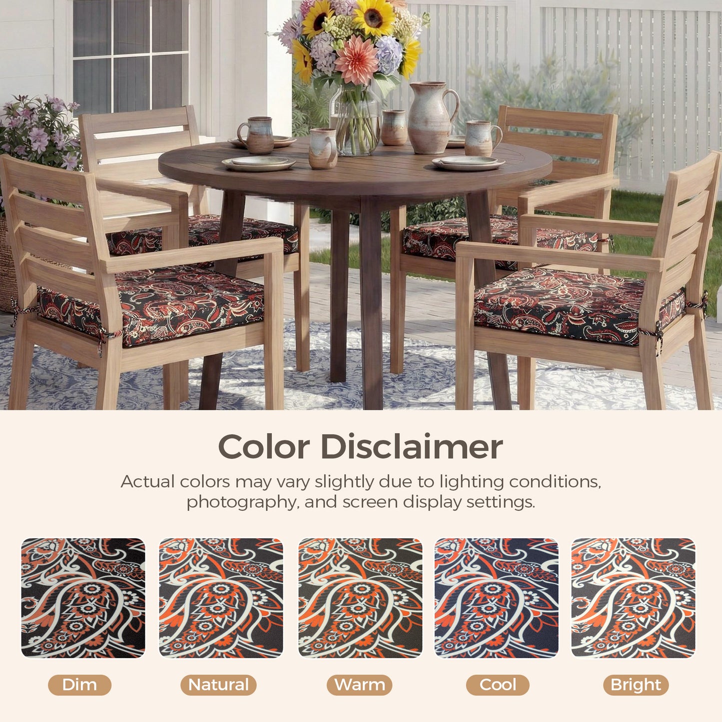 UNIKOME Outdoor Chair Cushions Set of 4, Water Resistant Patio Seat Cushions with Ties for Outdoor Furniture, High-Density Foam, UV & Fade Resistant, Piped Edge – 19" x 19" x 3", Red Paisley Floral