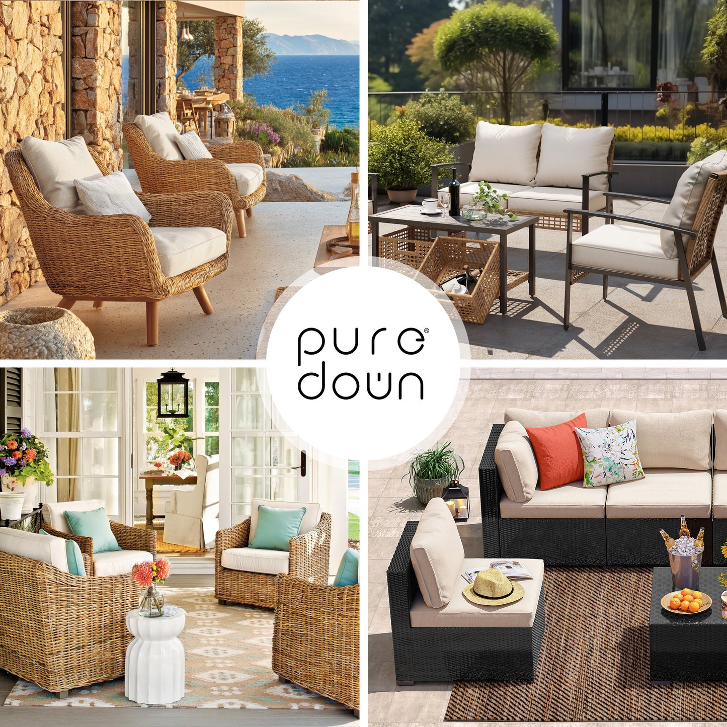 UNIKOME Outdoor Seat Cushions 22 X 24 X 4 Inch, Waterproof & Fade Resistant Patio Furniture Replacement Cushions with Removable Cover for Chair, Sofa, Couch, Wicker, Beige