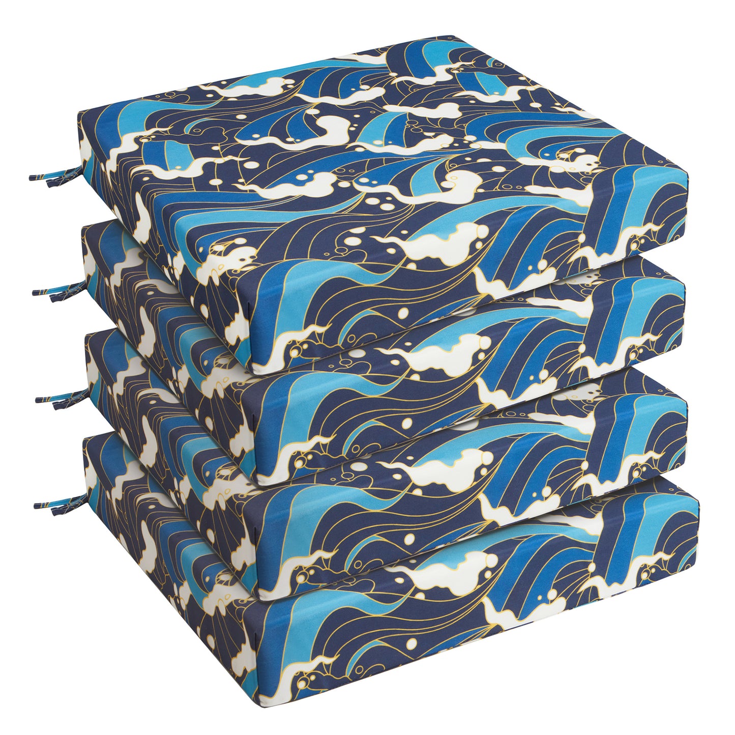 UNIKOME Outdoor Chair Cushions Pack of 4, Waterproof Patio Cushions with Ties, High Density Sponge Filling Square Corner Seat Cushions for Outdoor Furniture, 18.5"x16"x3"