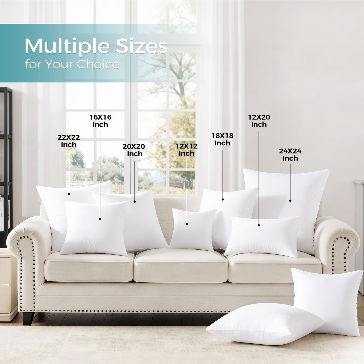 puredown® 18x18 Throw Pillow Inserts Set of 1 – Supportive & Fluffy Down Alternative Pillow Forms for Couch, Sofa & Bed, Indoor Decorative Cushion Stuffer