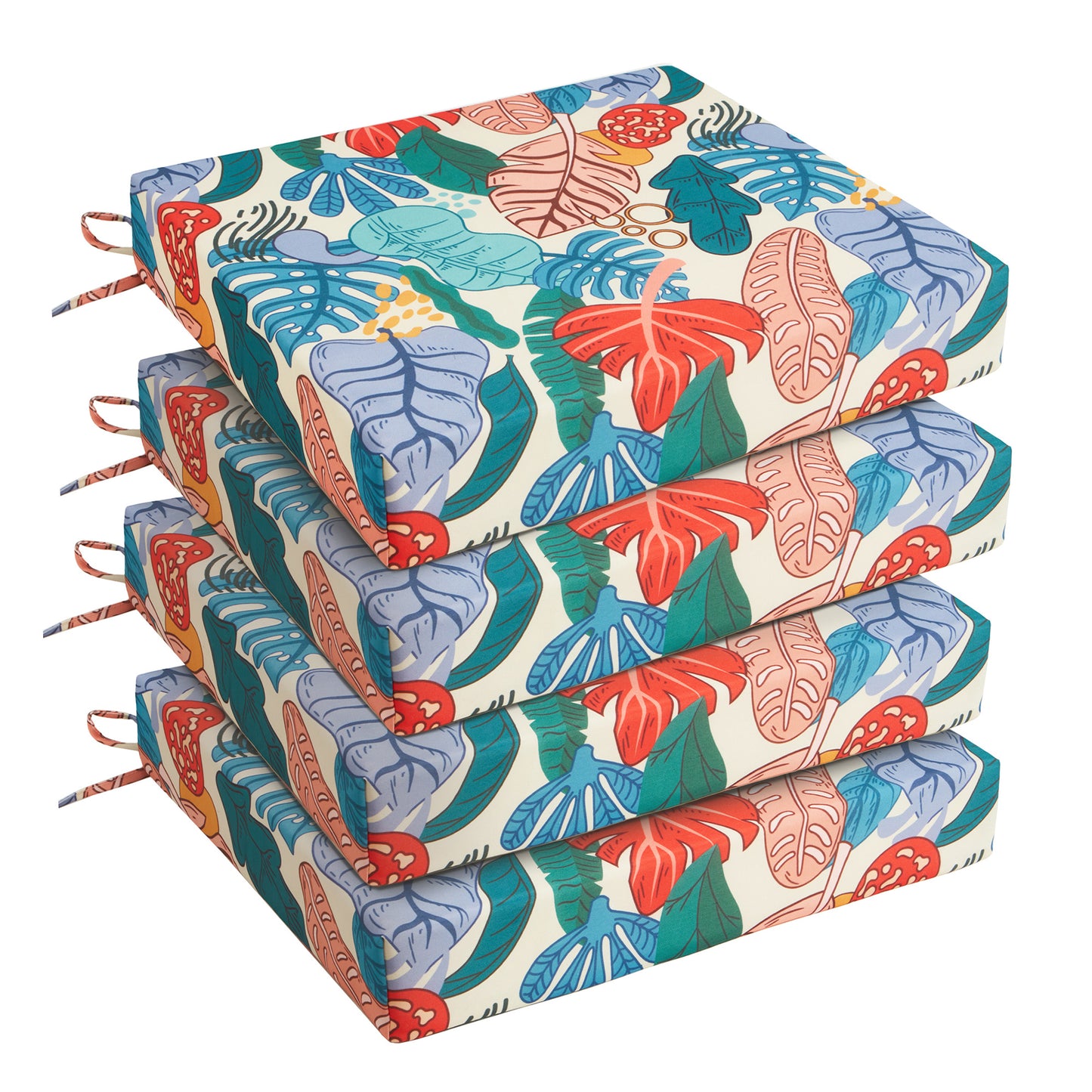 UNIKOME Outdoor Chair Cushions Pack of 4, Waterproof Patio Cushions with Ties, High Density Sponge Filling Square Corner Seat Cushions for Outdoor Furniture, 18.5"x16"x3"