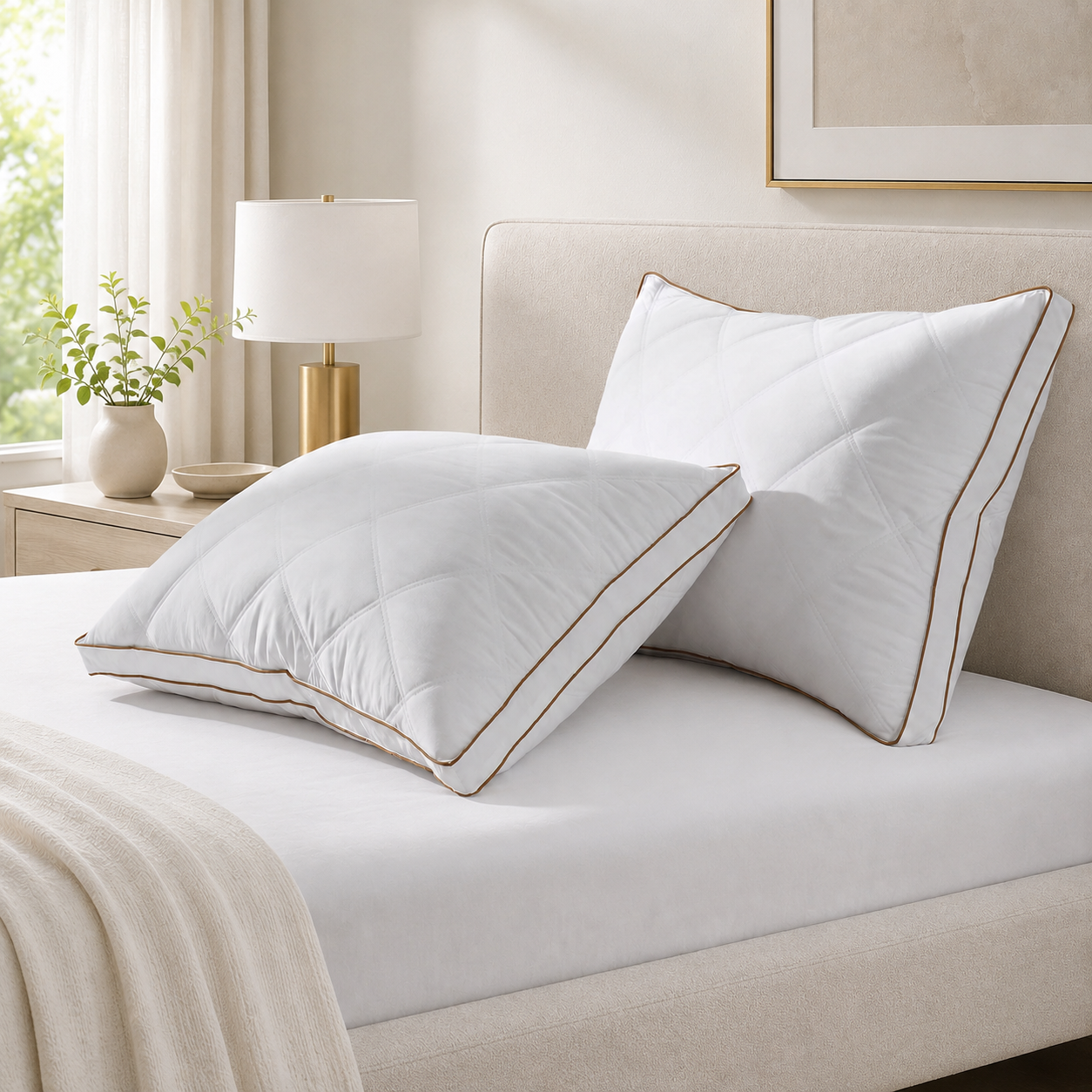 Unikome Feather and Down Pillow 2 Pack, Soft Feather Bed Pillow with Medium Support, Breathable Sleeping Pillow for Side, Back & Stomach Sleepers, Machine Washable