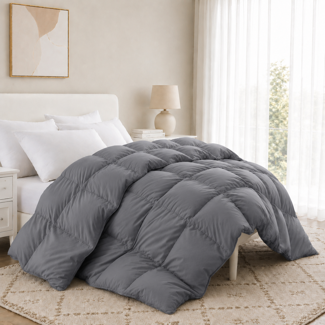 Unikome Heavyweight Goose Down Feather Fiber Comforter, Natural Filling Warm Quilted Comforter with Baffle Box Design, Soft Quiet Fabric, OEKO-TEX Certified