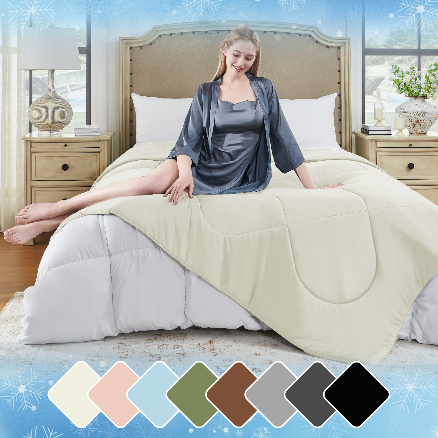 UNIKOME Cooling Blanket Twin Size - High Q-Max 0.4, Reversible Waffle Blanket for Summer, Soft Throw Blanket for Couch, Lightweight Summer Blanket, All Season Duvet Comforter