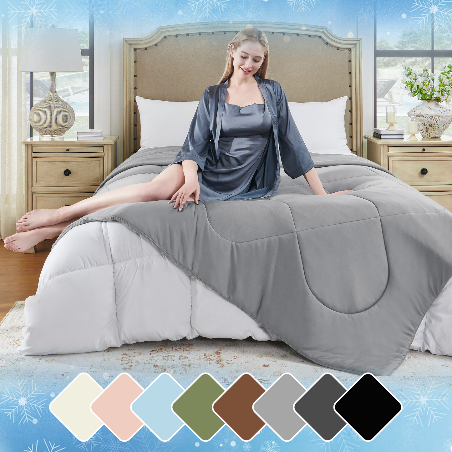 UNIKOME Cooling Blanket Twin Size - High Q-Max 0.4, Reversible Waffle Blanket for Summer, Soft Throw Blanket for Couch, Lightweight Summer Blanket, All Season Duvet Comforter