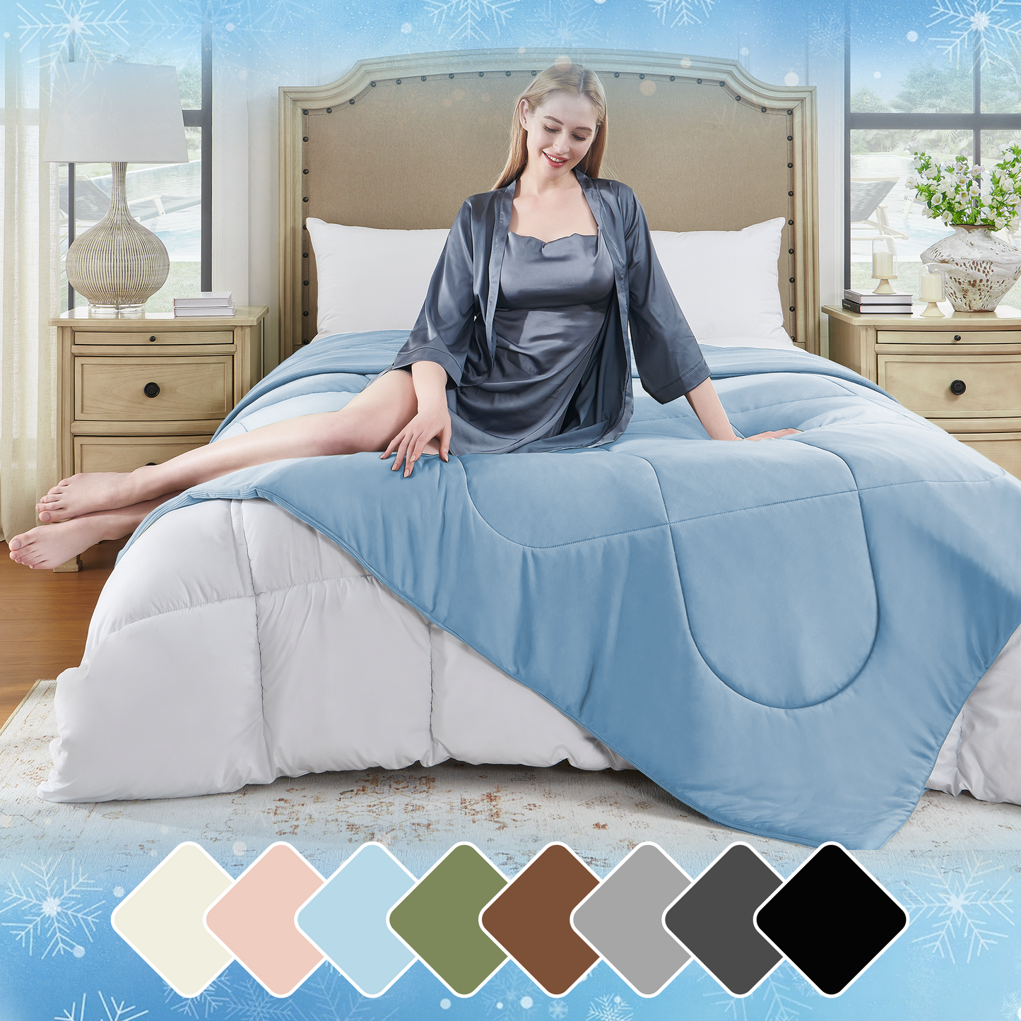 UNIKOME Cooling Blanket Twin Size - High Q-Max 0.4, Reversible Waffle Blanket for Summer, Soft Throw Blanket for Couch, Lightweight Summer Blanket, All Season Duvet Comforter