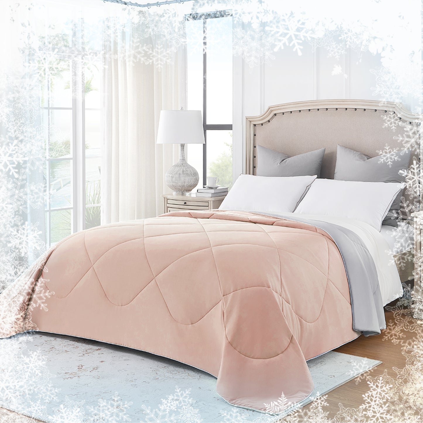 UNIKOME Dual-Sided Cooling Comforter, Luxury Summer Lightweight Silk Smooth Cooling Blanket for Night Sweats Hot Sleeper - Down Alternative Filling, Washable
