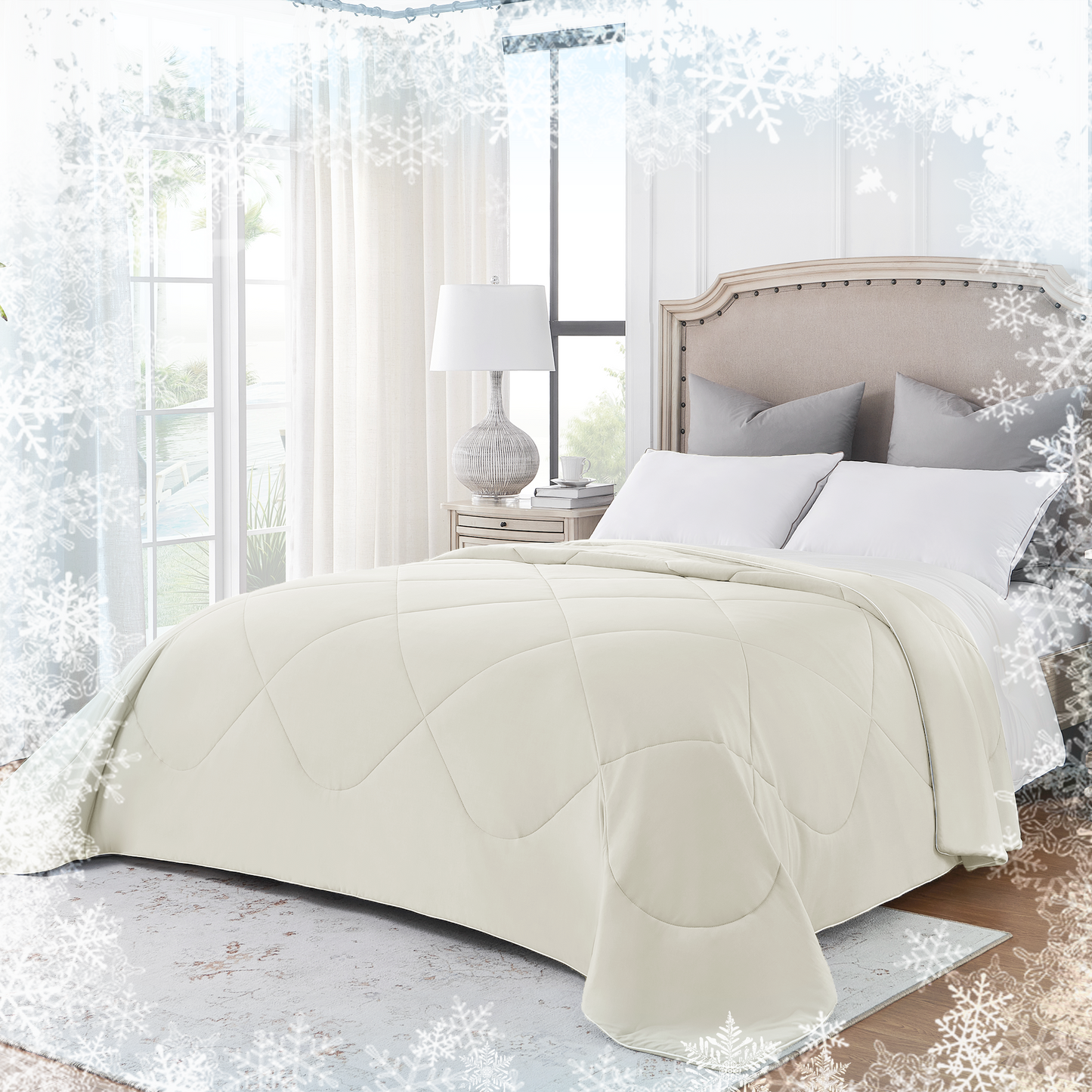UNIKOME Dual-Sided Cooling Comforter, Luxury Summer Lightweight Silk Smooth Cooling Blanket for Night Sweats Hot Sleeper - Down Alternative Filling, Washable