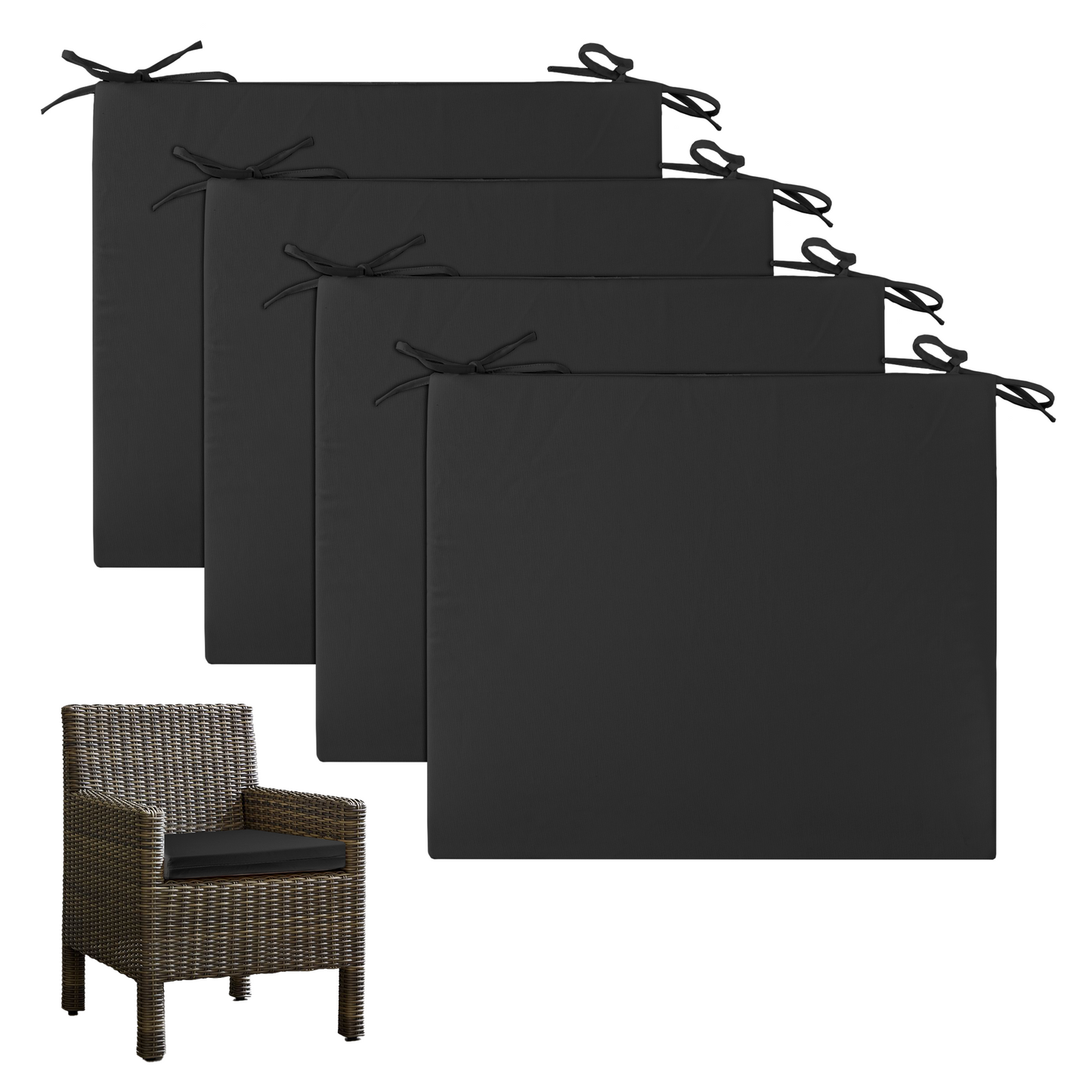 UNIKOME Outdoor Chair Cushions Pack of 4, Waterproof Patio Cushions with Ties, High Density Sponge Filling Square Corner Seat Cushions for Outdoor Furniture, 18.5"x16"x3"