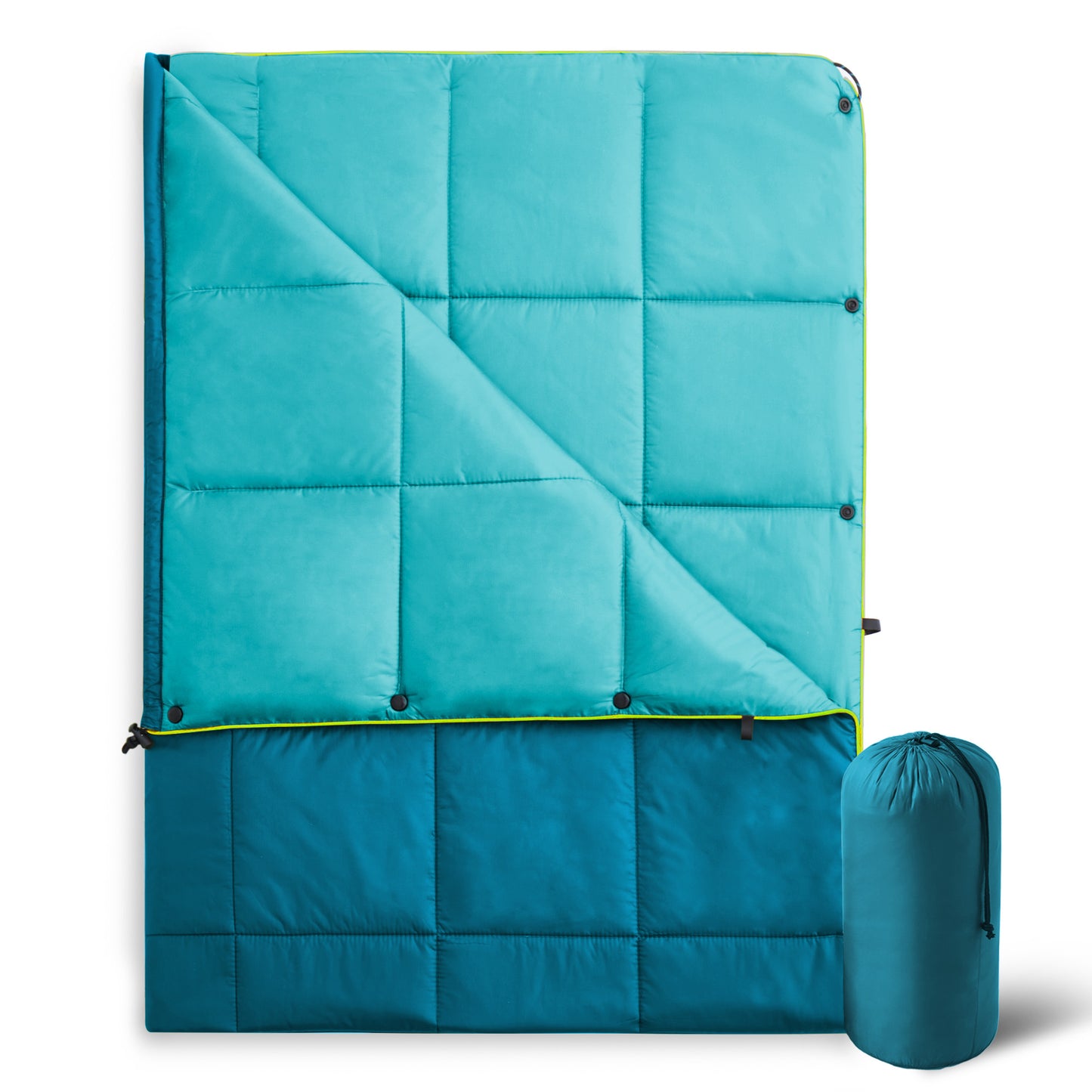 UNIKOME Outdoor Packable Camping Blanket, Lightweight Travel Blanket for Hiking, Camping, Dual-Sides Waterproof Puffy Down Alternative Camping Blanket with Snap Clasps, 75"×52",