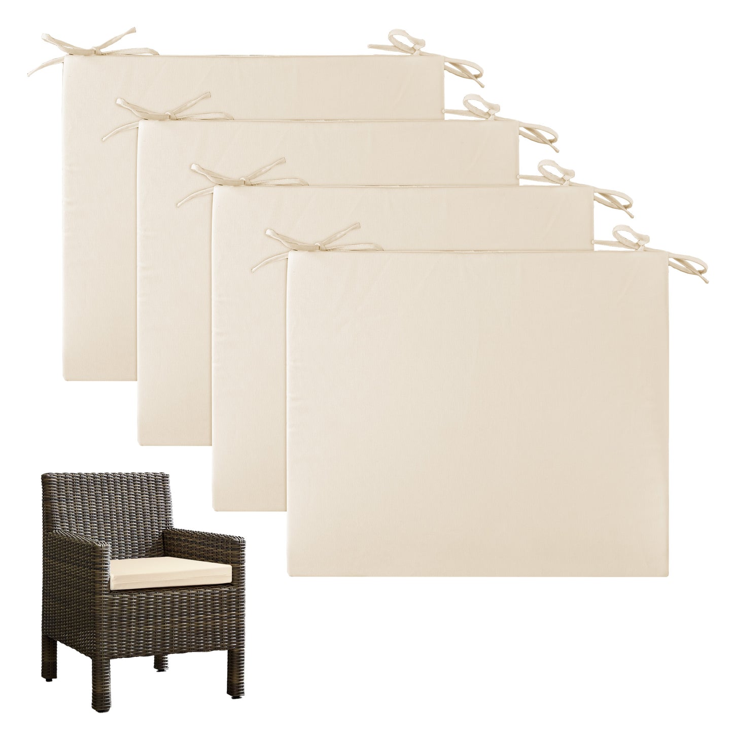 UNIKOME Outdoor Chair Cushions Pack of 4, Waterproof Patio Cushions with Ties, High Density Sponge Filling Square Corner Seat Cushions for Outdoor Furniture, 18.5"x16"x3"