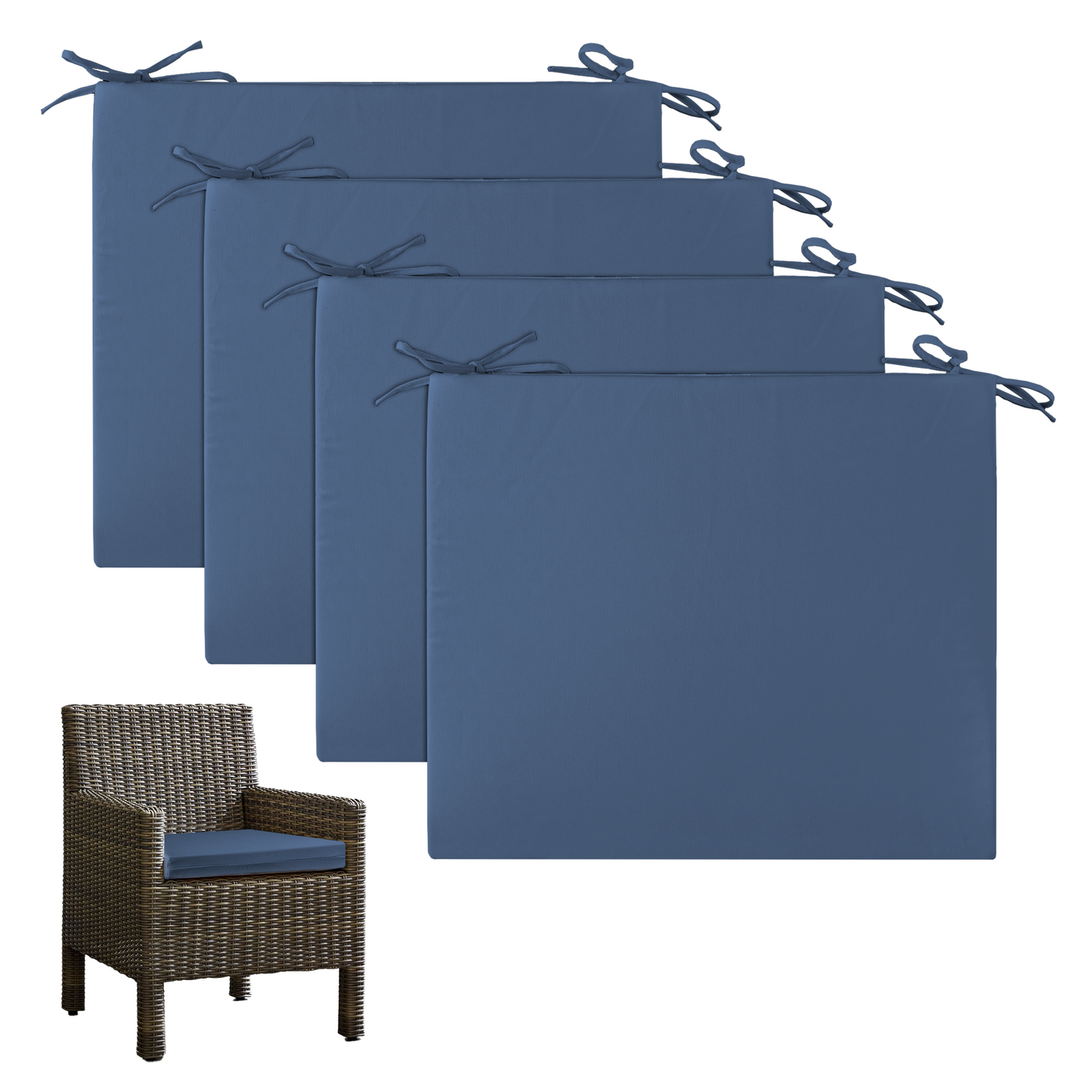 UNIKOME Outdoor Chair Cushions Pack of 4, Waterproof Patio Cushions with Ties, High Density Sponge Filling Square Corner Seat Cushions for Outdoor Furniture, 18.5"x16"x3"