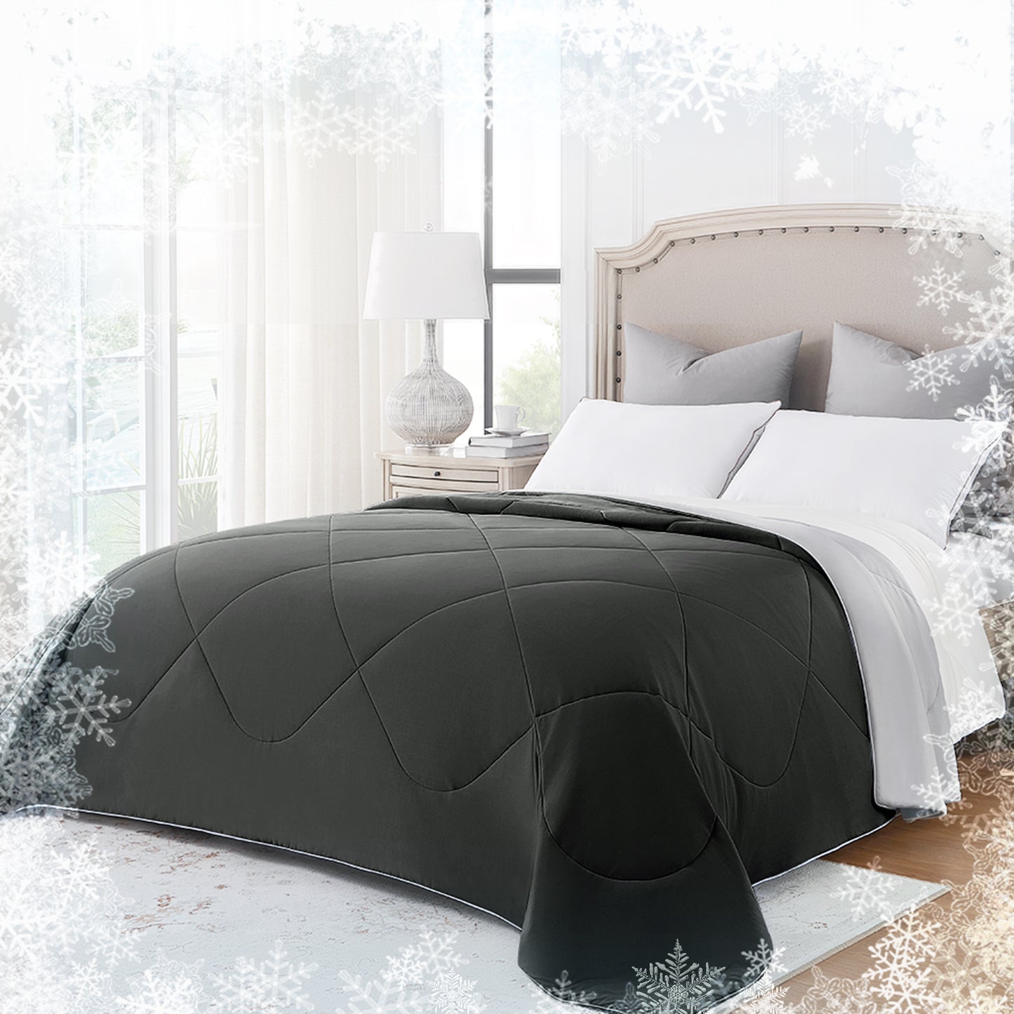 UNIKOME Dual-Sided Cooling Comforter, Luxury Summer Lightweight Silk Smooth Cooling Blanket for Night Sweats Hot Sleeper - Down Alternative Filling, Washable