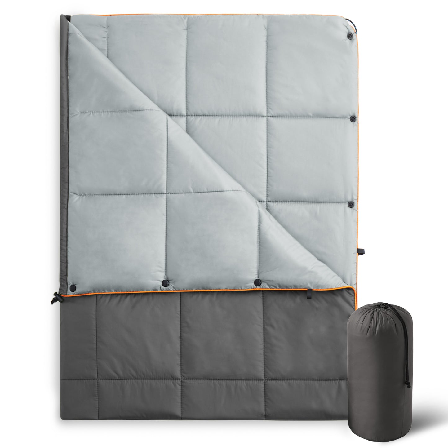 UNIKOME Outdoor Packable Camping Blanket, Lightweight Travel Blanket for Hiking, Camping, Dual-Sides Waterproof Puffy Down Alternative Camping Blanket with Snap Clasps, 75"×52",