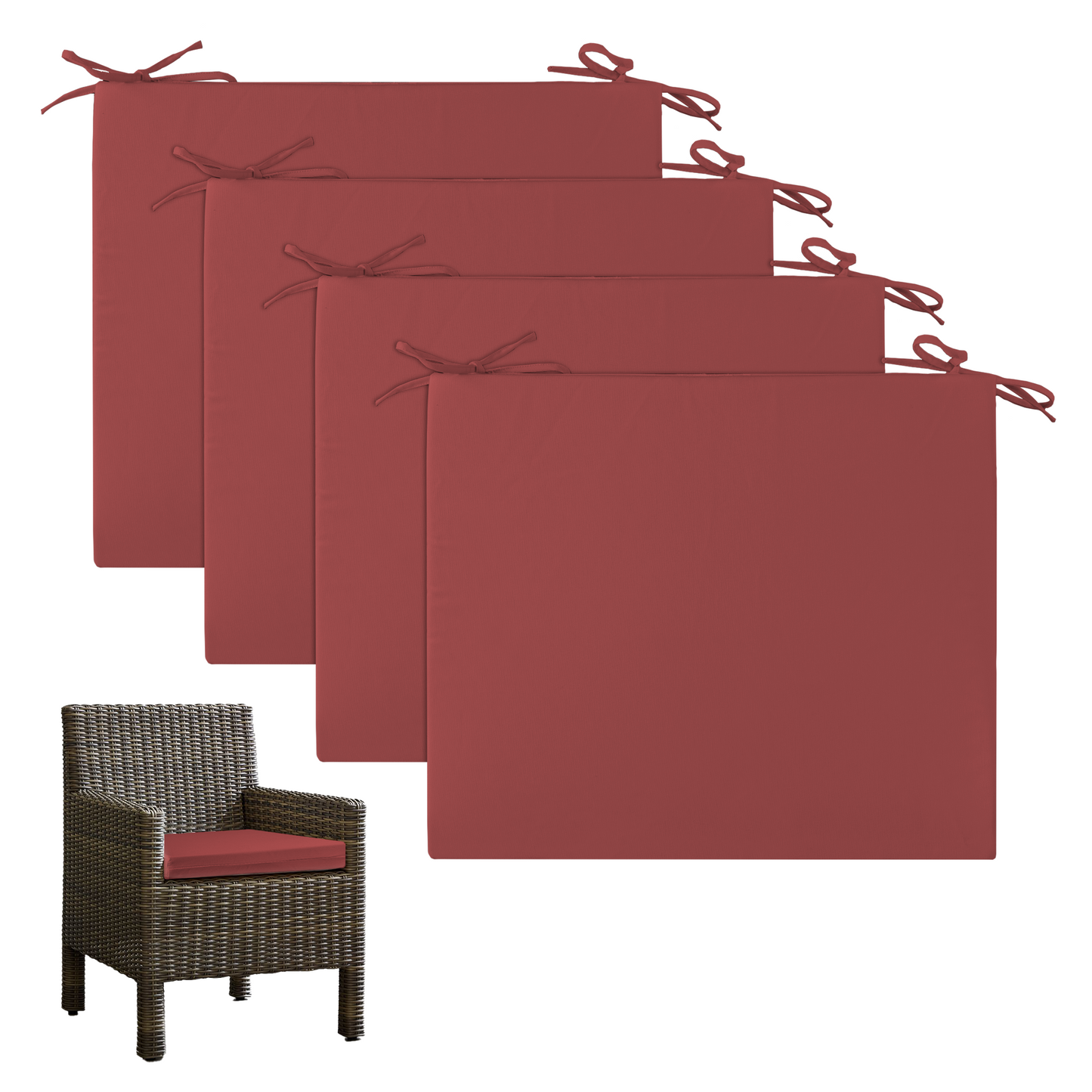 UNIKOME Outdoor Chair Cushions Pack of 4, Waterproof Patio Cushions with Ties, High Density Sponge Filling Square Corner Seat Cushions for Outdoor Furniture, 18.5"x16"x3"