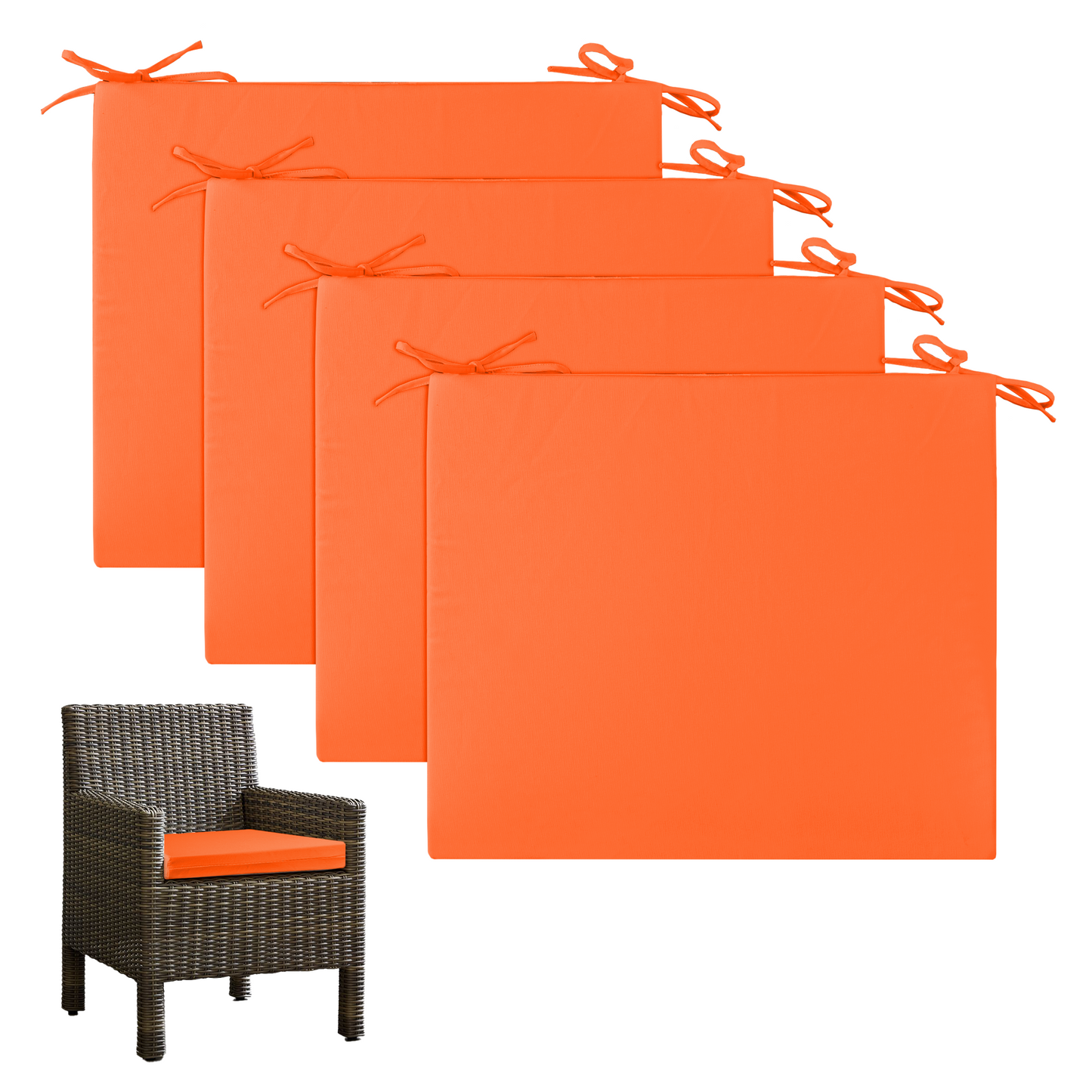 UNIKOME Outdoor Chair Cushions Pack of 4, Waterproof Patio Cushions with Ties, High Density Sponge Filling Square Corner Seat Cushions for Outdoor Furniture, 18.5"x16"x3"