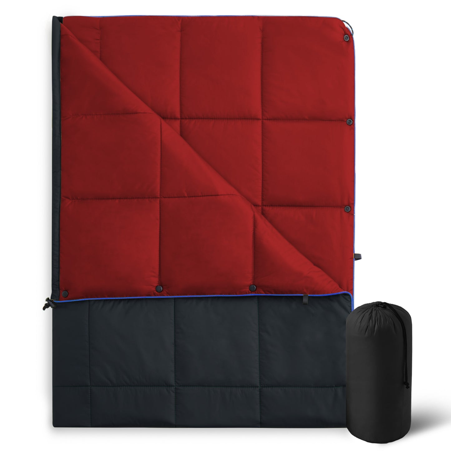 UNIKOME Outdoor Packable Camping Blanket, Lightweight Travel Blanket for Hiking, Camping, Dual-Sides Waterproof Puffy Down Alternative Camping Blanket with Snap Clasps, 75"×52",