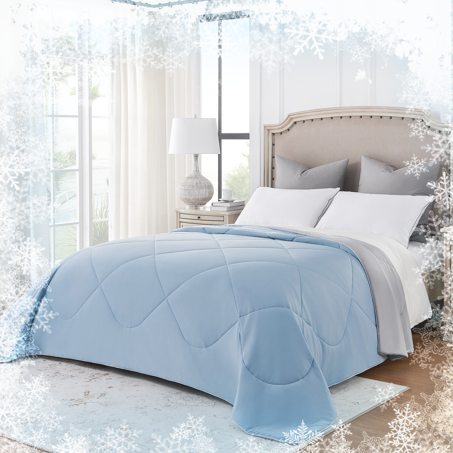 UNIKOME Dual-Sided Cooling Comforter, Luxury Summer Lightweight Silk Smooth Cooling Blanket for Night Sweats Hot Sleeper - Down Alternative Filling, Washable