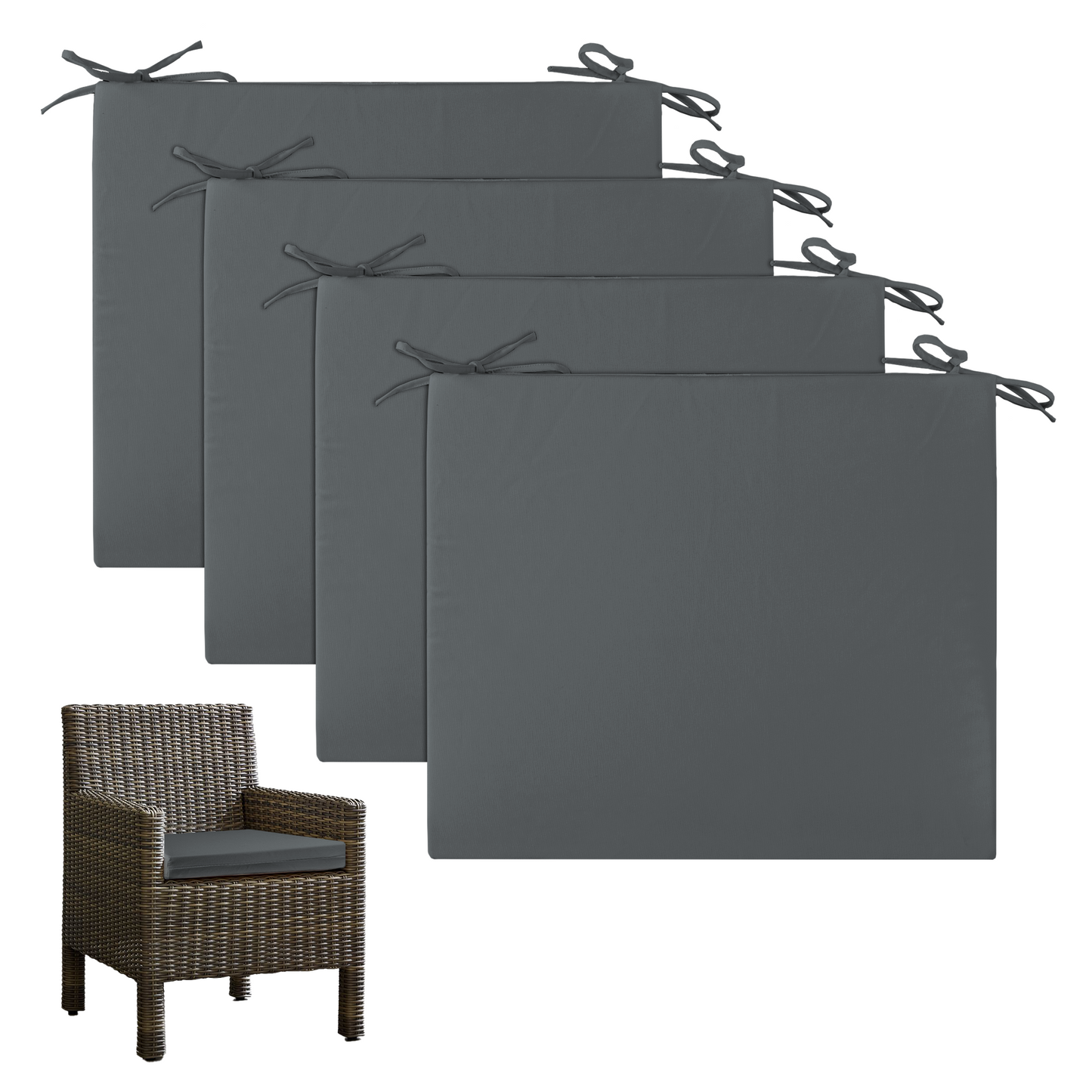 UNIKOME Outdoor Chair Cushions Pack of 4, Waterproof Patio Cushions with Ties, High Density Sponge Filling Square Corner Seat Cushions for Outdoor Furniture, 18.5"x16"x3"