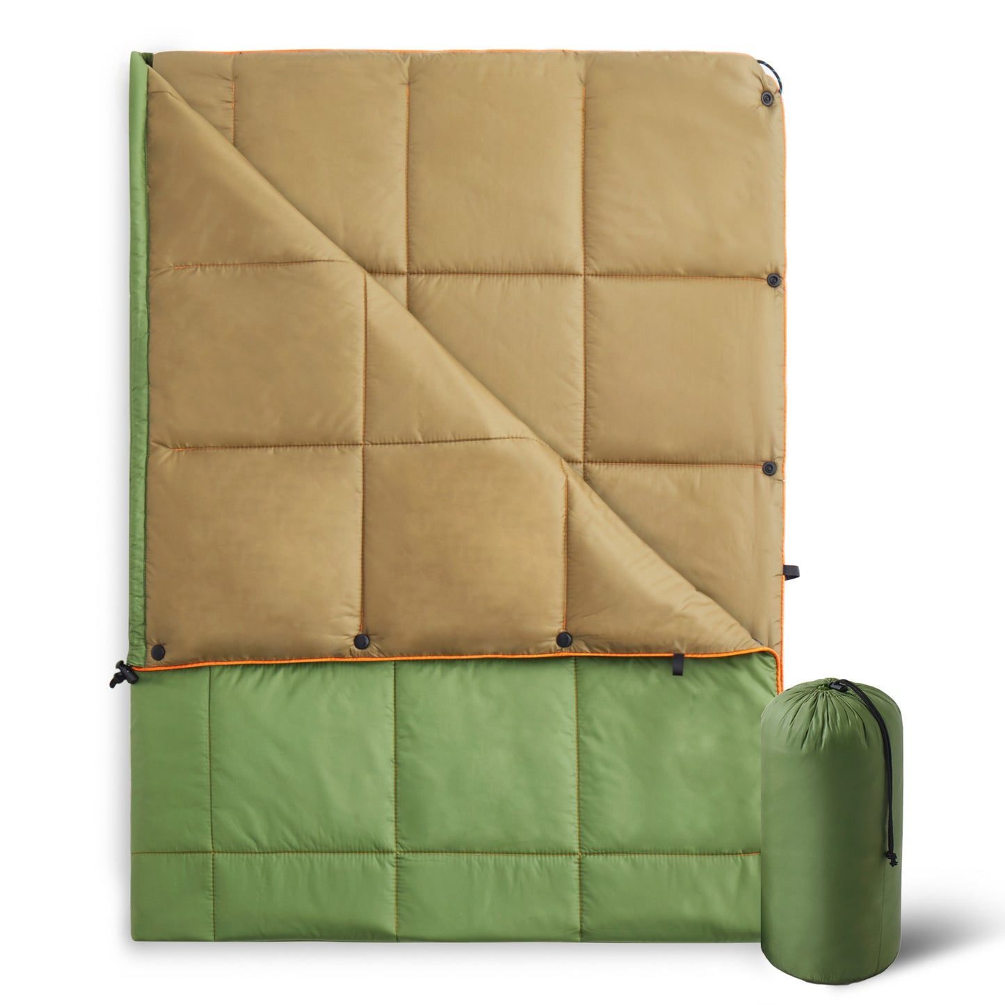 UNIKOME Outdoor Packable Camping Blanket, Lightweight Travel Blanket for Hiking, Camping, Dual-Sides Waterproof Puffy Down Alternative Camping Blanket with Snap Clasps, 75"×52",