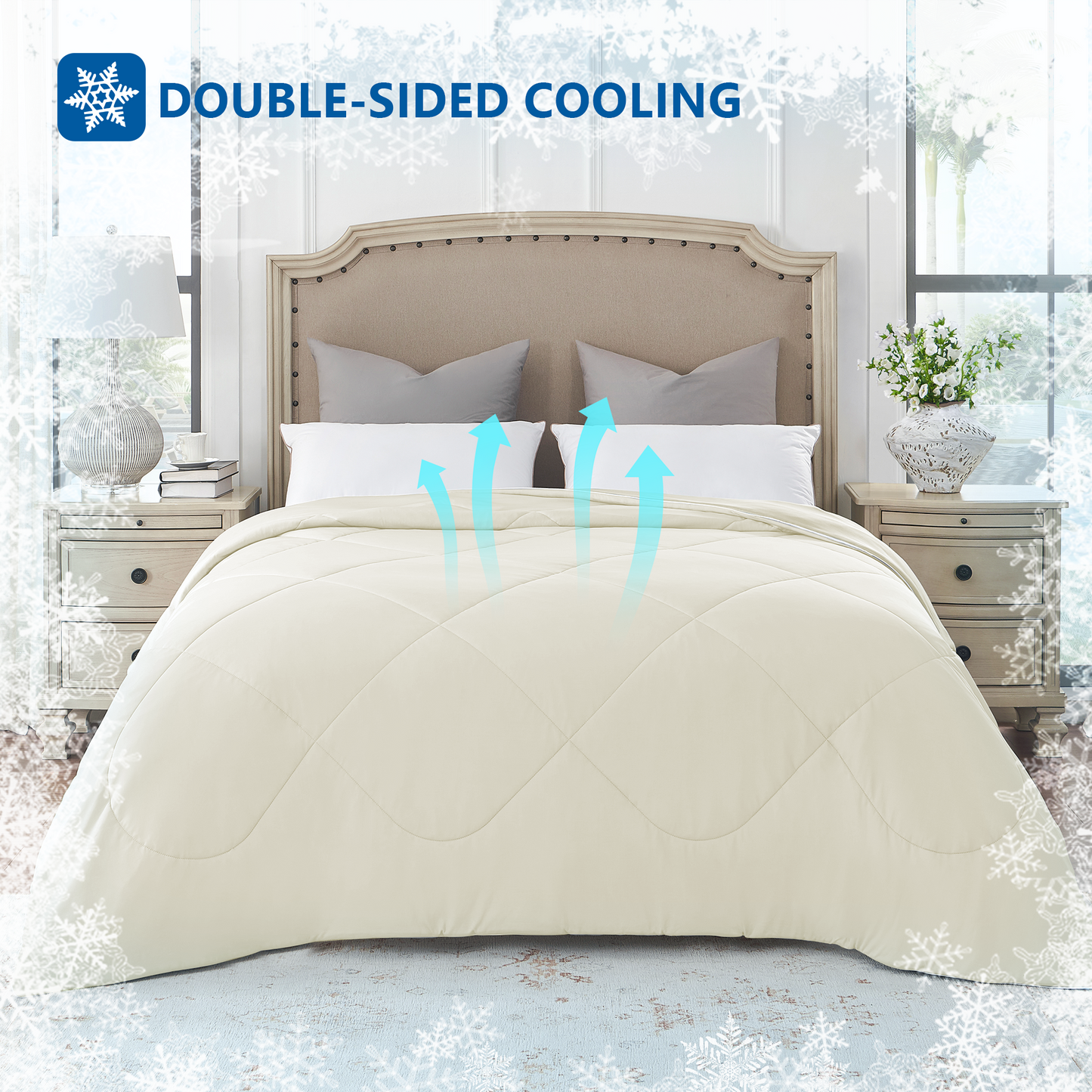 UNIKOME Dual-Sided Cooling Comforter, Luxury Summer Lightweight Silk Smooth Cooling Blanket for Night Sweats Hot Sleeper - Down Alternative Filling, Washable