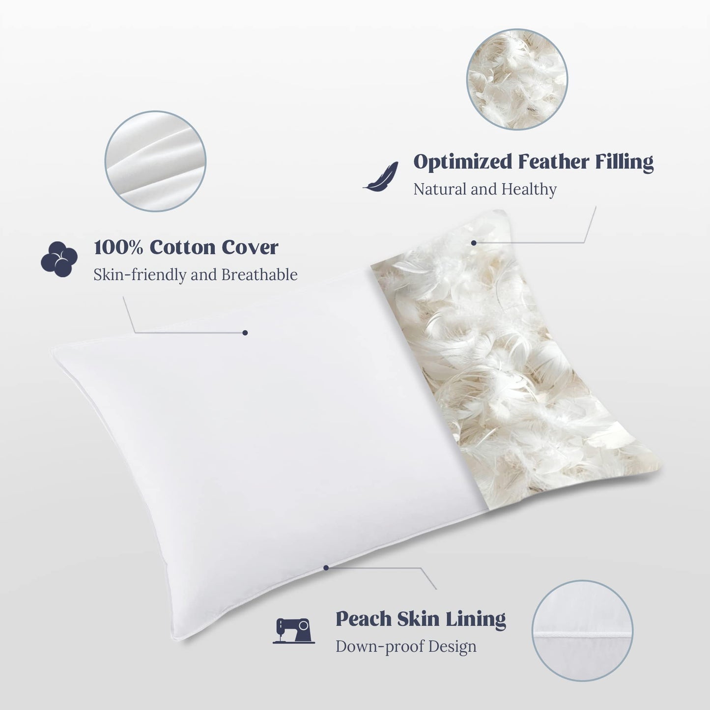 UNIKOME Goose Feather Down Pillows Set of 2 - Soft Breathable Medium Firm Bed Pillow, Luxury Hotel Collection Pillow for Back, Stomach or Side Sleeper.