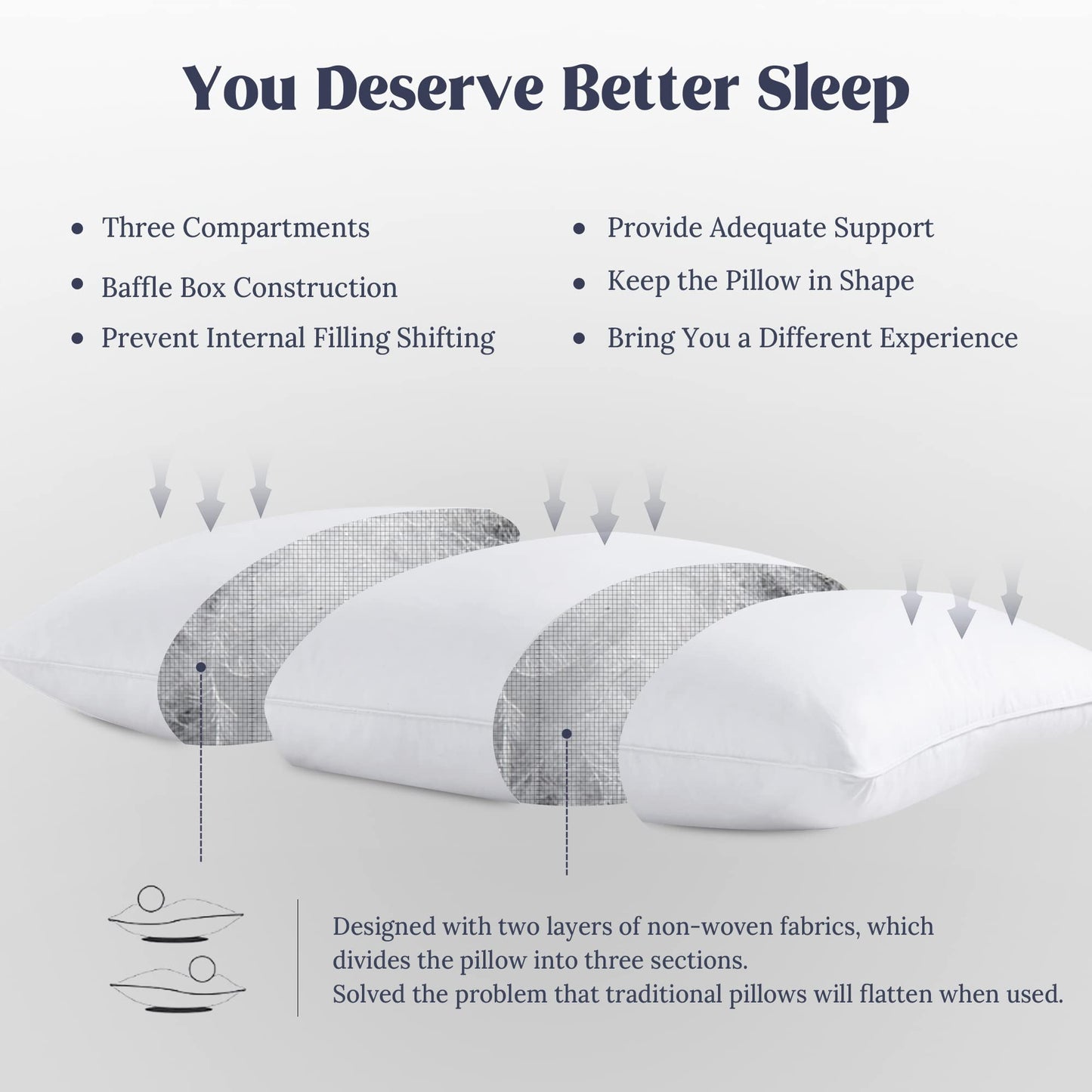UNIKOME Goose Feather Down Pillows Set of 2 - Soft Breathable Medium Firm Bed Pillow, Luxury Hotel Collection Pillow for Back, Stomach or Side Sleeper.