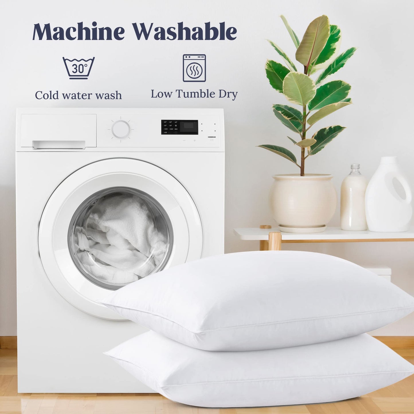 UNIKOME Goose Feather Down Pillows Set of 2 - Soft Breathable Medium Firm Bed Pillow, Luxury Hotel Collection Pillow for Back, Stomach or Side Sleeper.