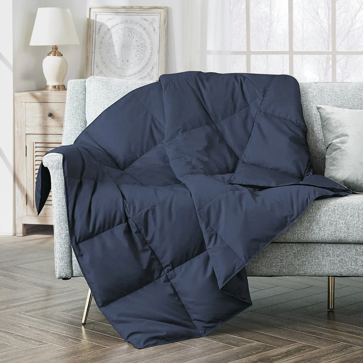 puredown® Feather Down Throw Blanket for Couch Decor Gift 50"X60" Navy
