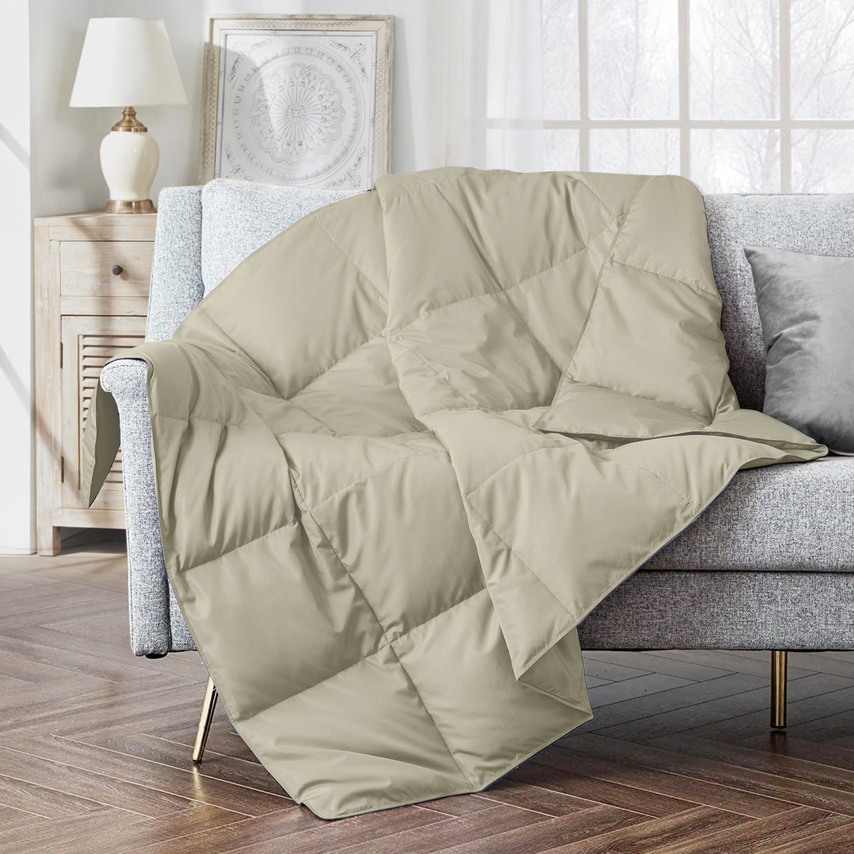 puredown® Feather Down Throw Blanket for Couch Decor Gift 50"X60" Navy