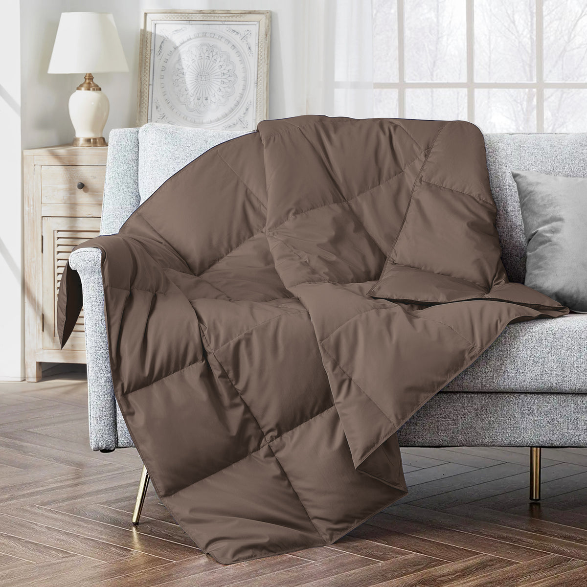 puredown® Feather Down Throw Blanket for Couch Decor Gift 50"X60" Navy